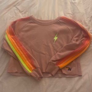 Aviator Nation Pink cropped lightning bolt crewneck- SMALL
